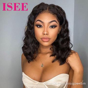 ISEE Short Bob Xbl Natural Wave 10A Virgin Unprocessed Human Hair Suppliers Glue Brazilian Hd Transparent 360 Lace Frontal Wig